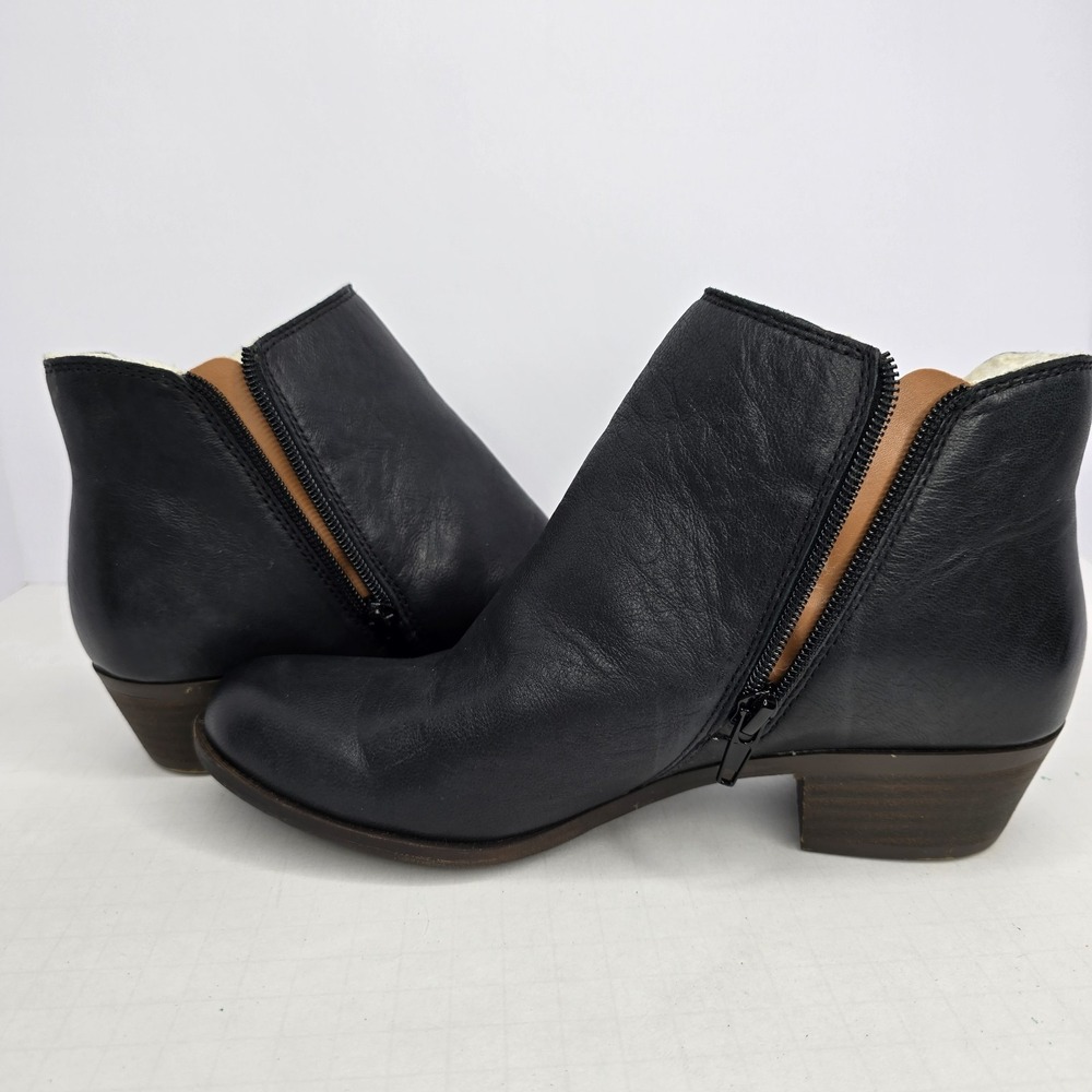 Lucky Brand Banterr2 Ankle Boots Womens Size 7.5 M Black Leather‎ Side Zip Shoes - Picture 8 of 12